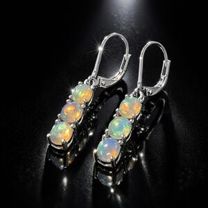 Ethiopian Welo Opal 3-Stone Dangle Earrings | Platinum Over 925 | 1.25 CTW